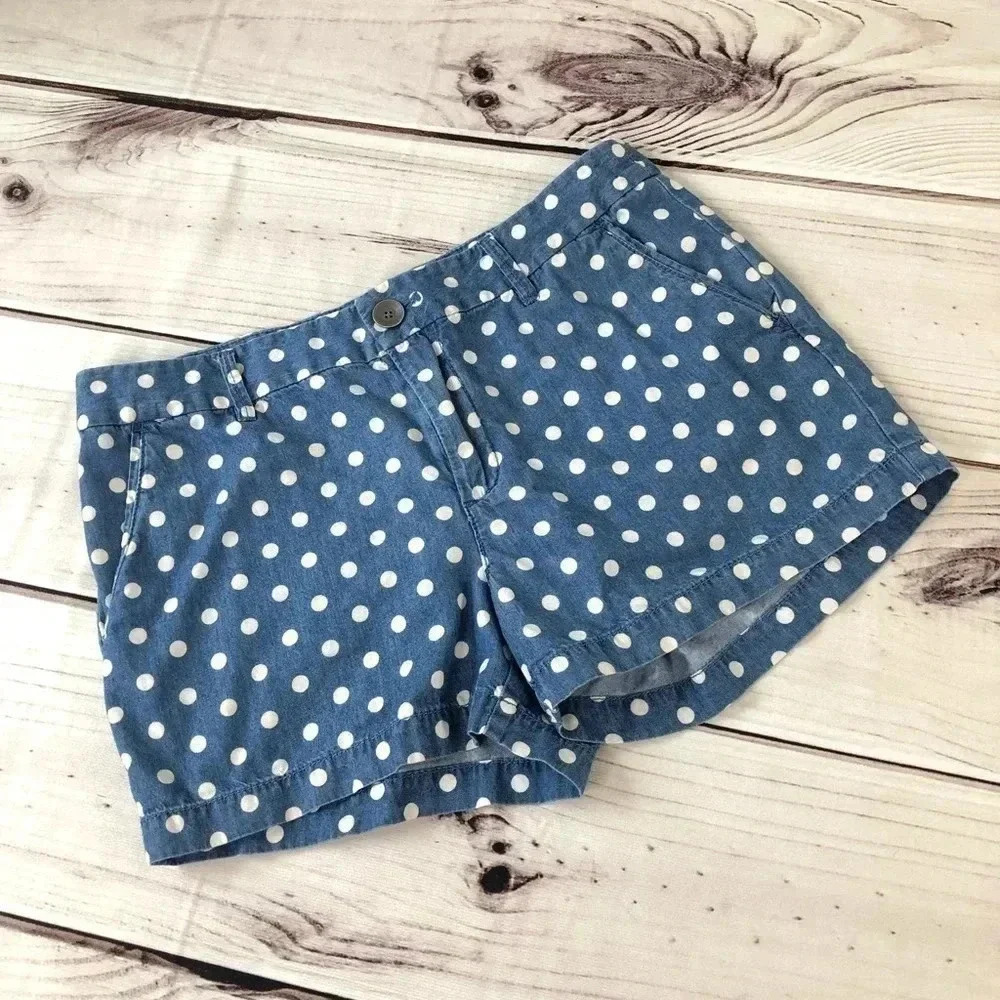 Gap Chino Shorts Women Size 2 Blue White Polka Dot Indigo Cotton Summer Classic
